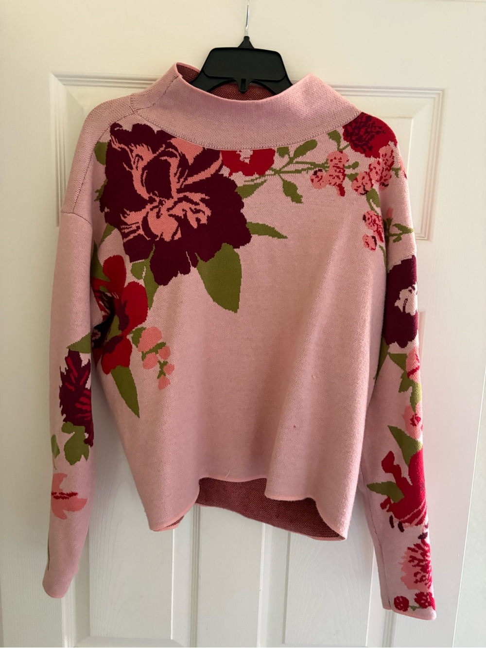Maeve Carnation Pink Floral Crewneck SZ M Knit Sweater
